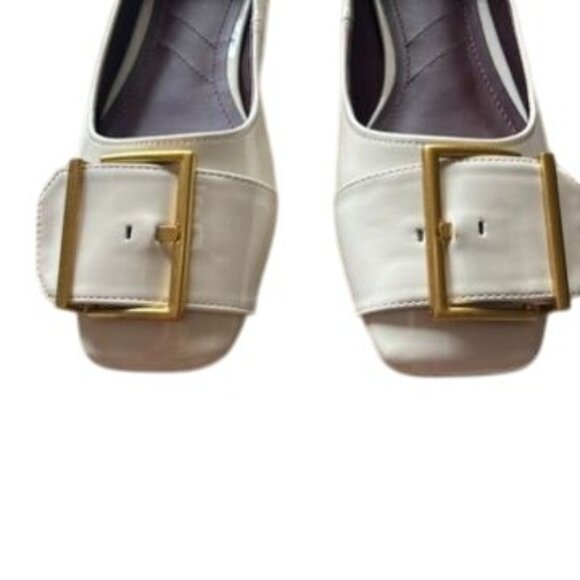 Franco Sarto Cream Patent Leather Buckle Flats With Square Toe & Low Heel Womens - Picture 5 of 10